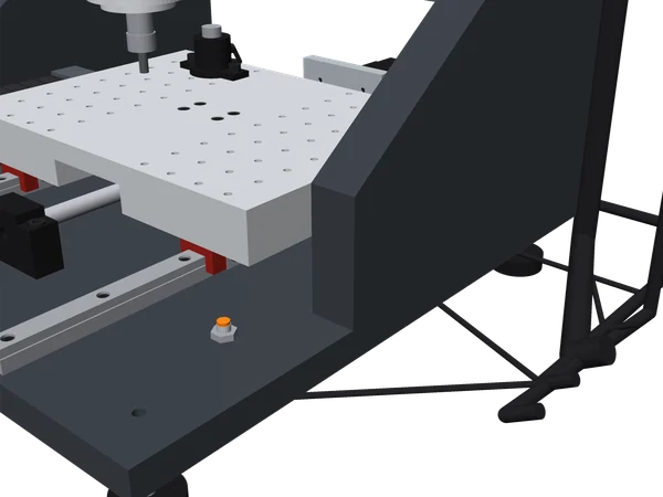 Y axis: twin rails, the ball screw between them, inductive limit switch at the end.